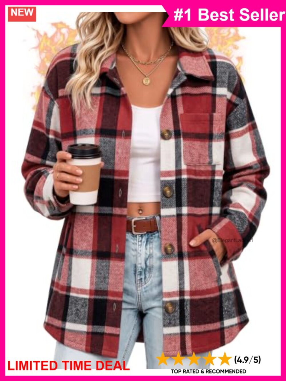 Plaid Flannel Shacket Long Sleeve Button Oversized Casual Jacket